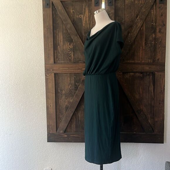 Off The Shoulder Short Sleeve Ribbed Casual Party Bodycon Midi Green Dress - Picture 9 of 15